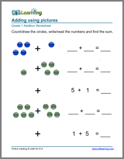 grade 1 adding using pictures worksheet