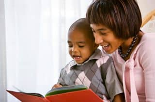 child reading aloud