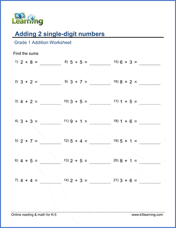 Addition Worksheets Less Than 10 - Grade 1 Math Worksheet Add 2 Single Digit Numbers Sum addition worksheets less than 10 grade 1 math worksheet add 2 single digit numbers sum