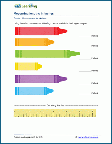 Grade 1 measurement worksheets: Measuring lengths with a ruler | K5