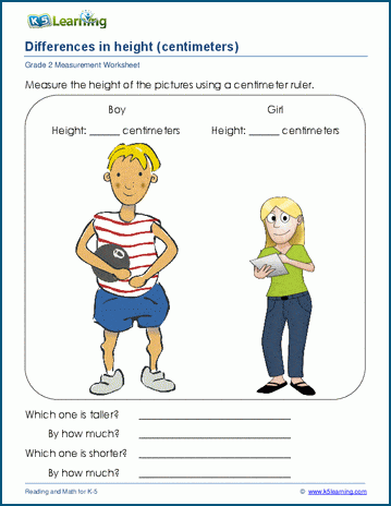 Grade 2 Measurement Worksheet on differences in metric length