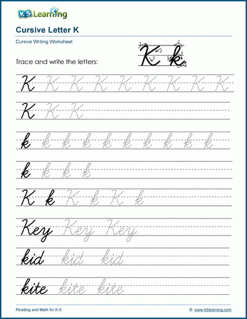 Cursive writing worksheet: The letter K