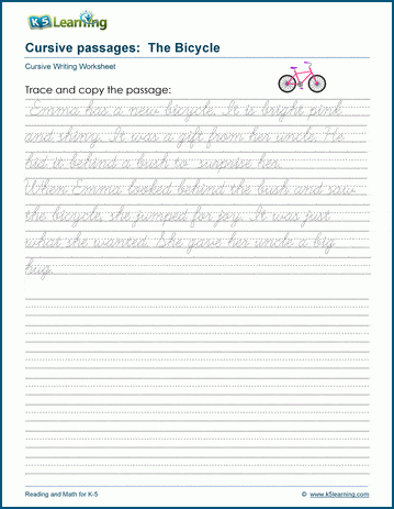 Cursive writing story - The Bicycle