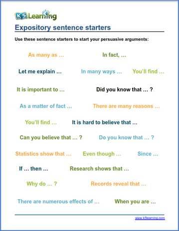 expository sentence starters