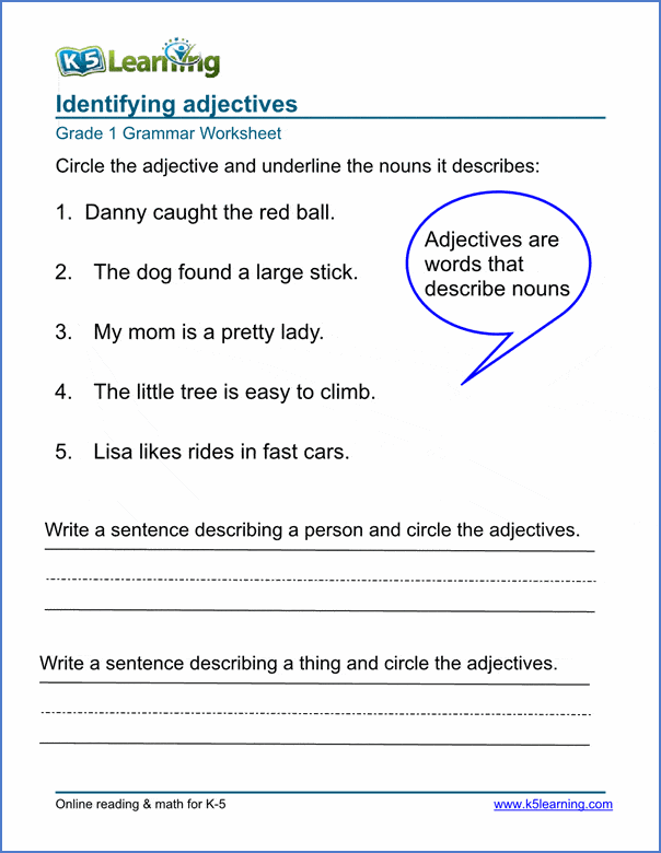 Identifying All Adjectives Worksheet