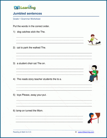 Grade 1 grammar worksheet on jumbled sentences