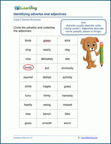 Sample grade 2 adverbs worksheet