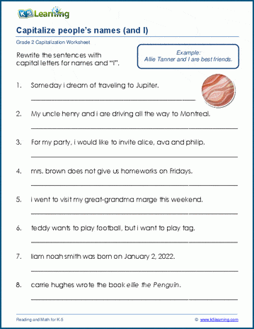 Capitalize people's names worksheet