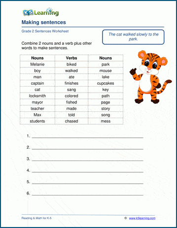 Grade 2 grammar worksheet on writing full sentences