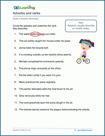 Sample grade 3 adverbs worksheet
