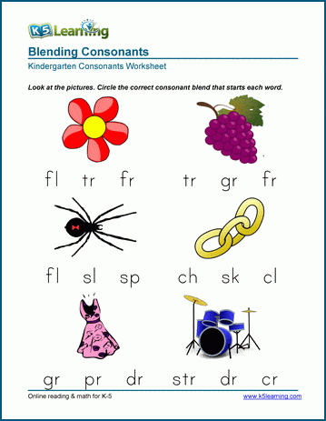 Kindergarten Consonants Blends Worksheet