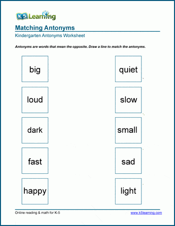 Matching antonyms worksheets