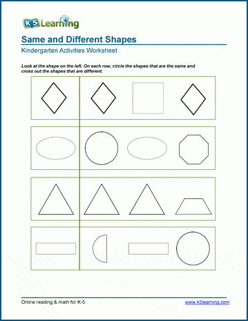Same vs different shapes worksheet