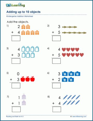 Count and add objects to 10 worksheet