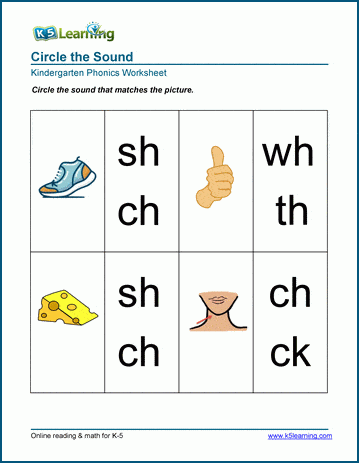 Kindergarten Consonants Digraphs Worksheet