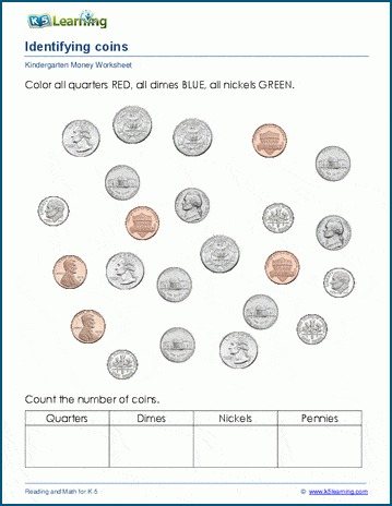 Identify and sort coins worksheets