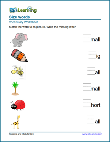 Kindergarten Practice sizes Worksheet