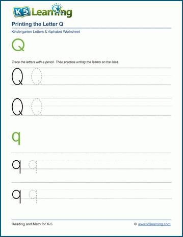 Printing letters worksheet: Letter Q q