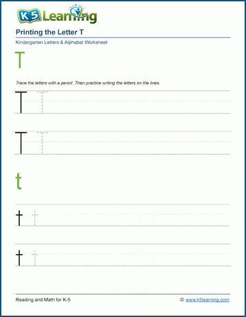 Printing letters worksheet: Letter T t