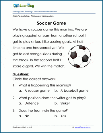 Soccer Game - Children's Stories and Reading Worksheets