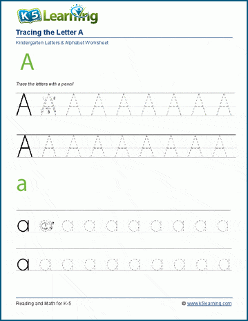Tracing letters worksheet: Letter A a