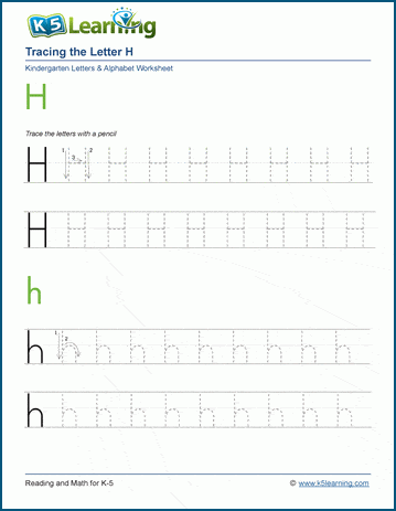Tracing letters worksheet: Letter H h