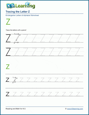 Tracing letters worksheet: Letter Z z