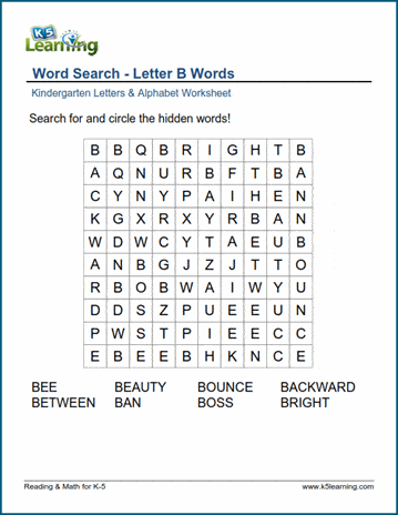 Word searches with Letter B words