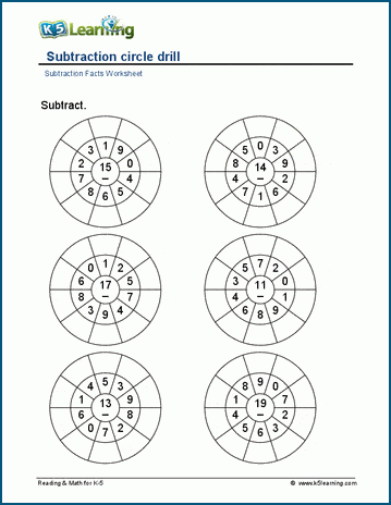 Subtraction circle drills worksheet