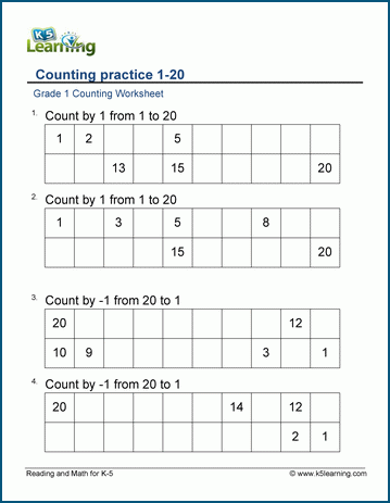 Grade 1 Counting Practice 1-20