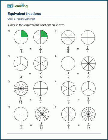 Grade 3 Math Worksheet: Equivalent fractions | K5 Learning