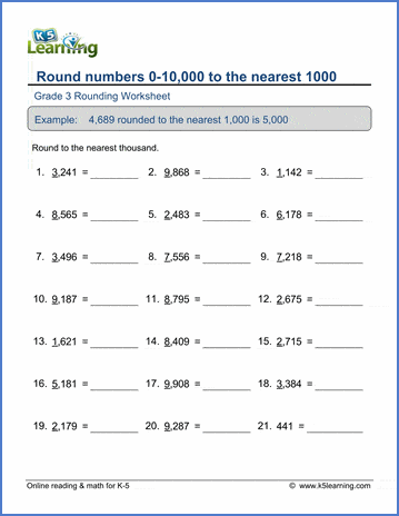 Grade 3 Place value Worksheet round 4-digit numbers to the nearest 1000