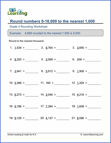Grade 4 place value & rounding Worksheet round 4-digit numbers to the nearest 1,000