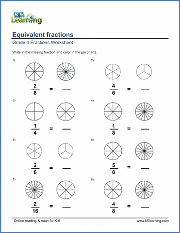 Grade 4 Fractions Worksheet equivalent fractions