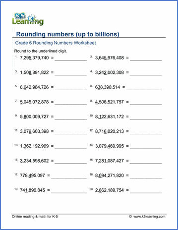 Grade 6 math worksheet - Rounding numbers (up to billions) | K5 Learning
