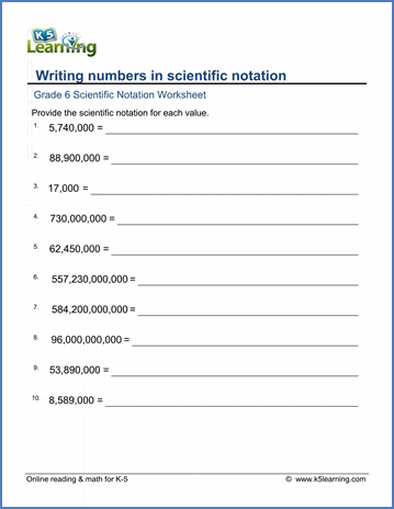 Grade 6 Scientific notation Worksheet write numbers in scientific notation - harder