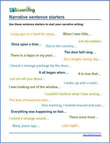 sentence starters for narrative writing