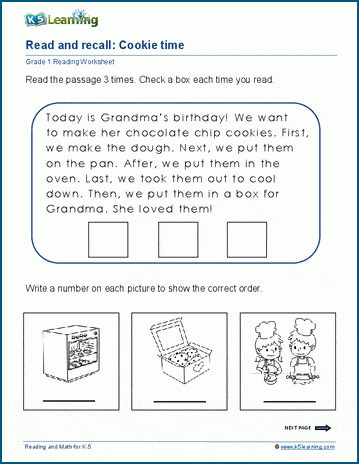 Read and recall worksheet