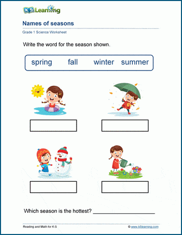 Names of Seasons worksheets