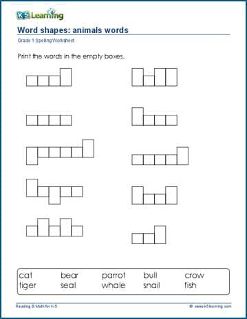 Grade 1 spelling worksheet word shapes
