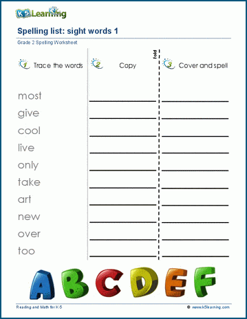 Spelling practice  - grade 2 sight words