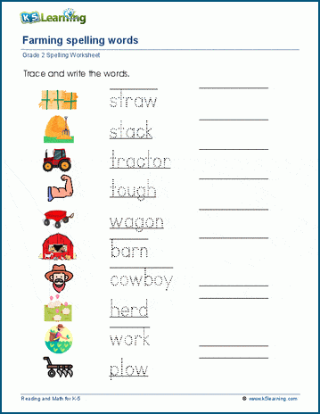 Trace & write spelling words worksheet