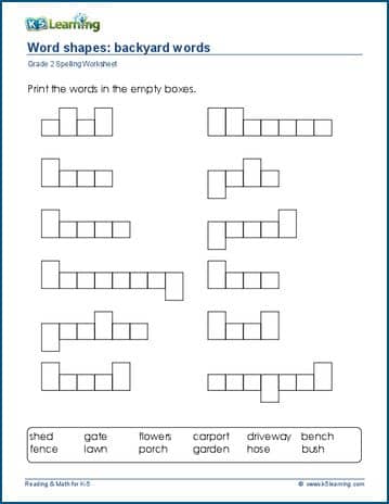 Grade 2 spelling worksheet word shapes