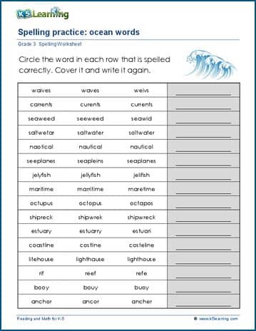 Grade 3 spelling worksheet spelling challenge