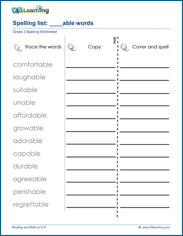 Sample Grade 3 Spelling Worksheet