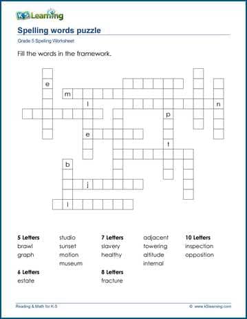 Grade 5 spelling worksheet word puzzle