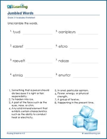 Grade 3 Vocabulary Worksheet jumbled words