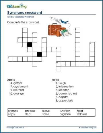 Grade 3 Vocabulary Worksheet synonyms crossword