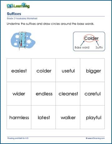 Grade 2 Vocabulary Worksheet - suffixes