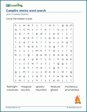 Grade 3 word search: Campfire stories word search